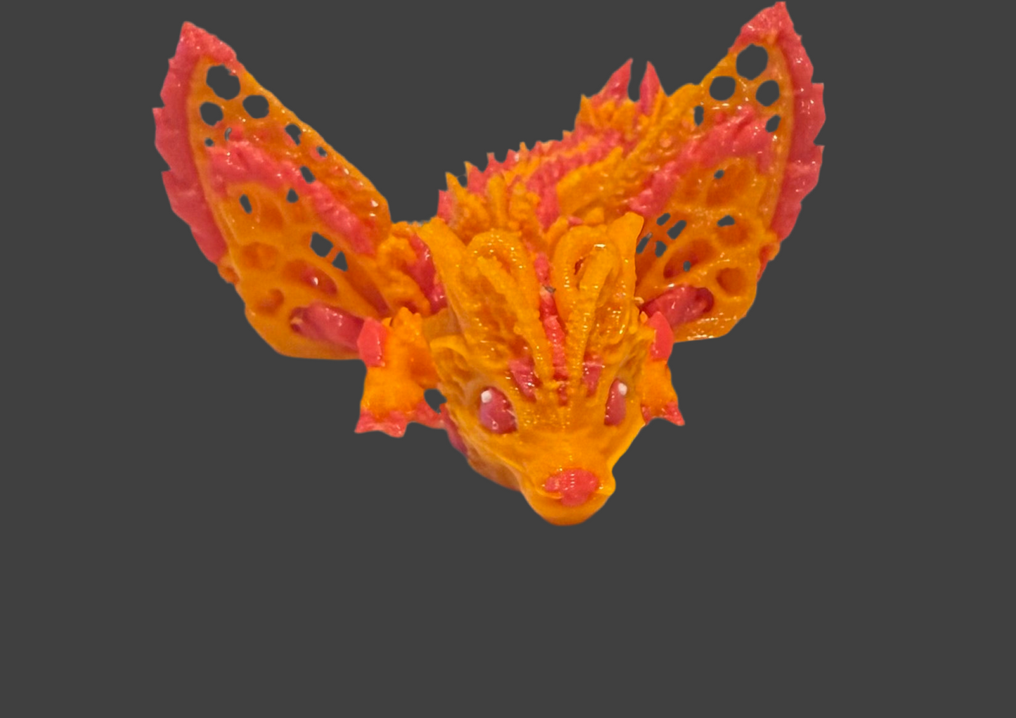 3D Printed Dragon With Wings Tiny Orange and Red