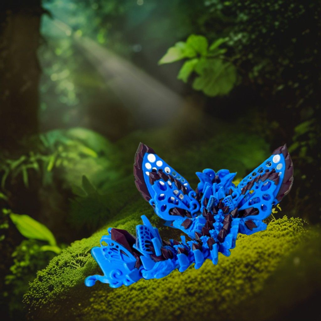 3-D Printed Dragon With Wings Blue and Purple
