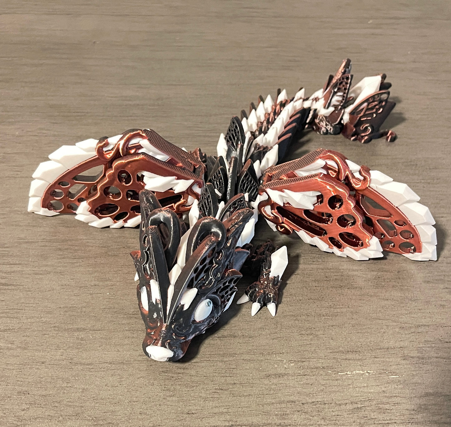 3-D Printed Dragon With Rust Brown and White