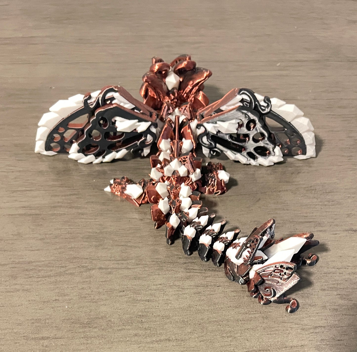3-D Printed Dragon With Rust Brown and White