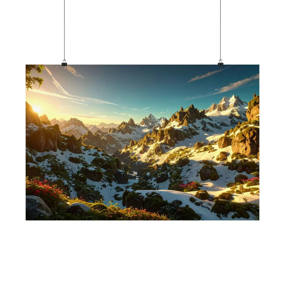 Alpine Majesty: Mountain Wildflower Panorama High-Resolution Wilderness Landscape Poster Poster