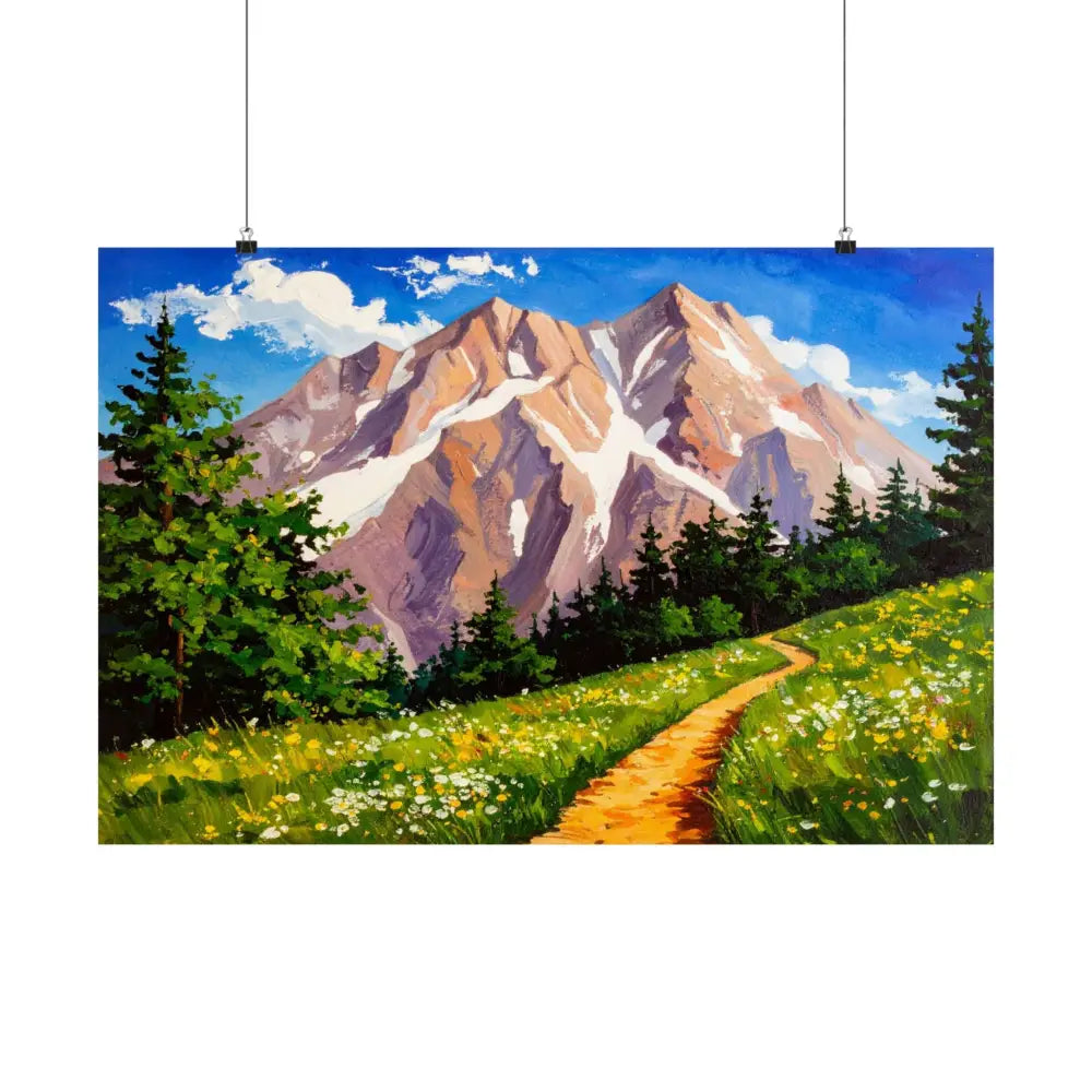 Alpine Radiance: Mountain Majesty in Impressionist Style Wildflower Meadow Landscape Poster Poster