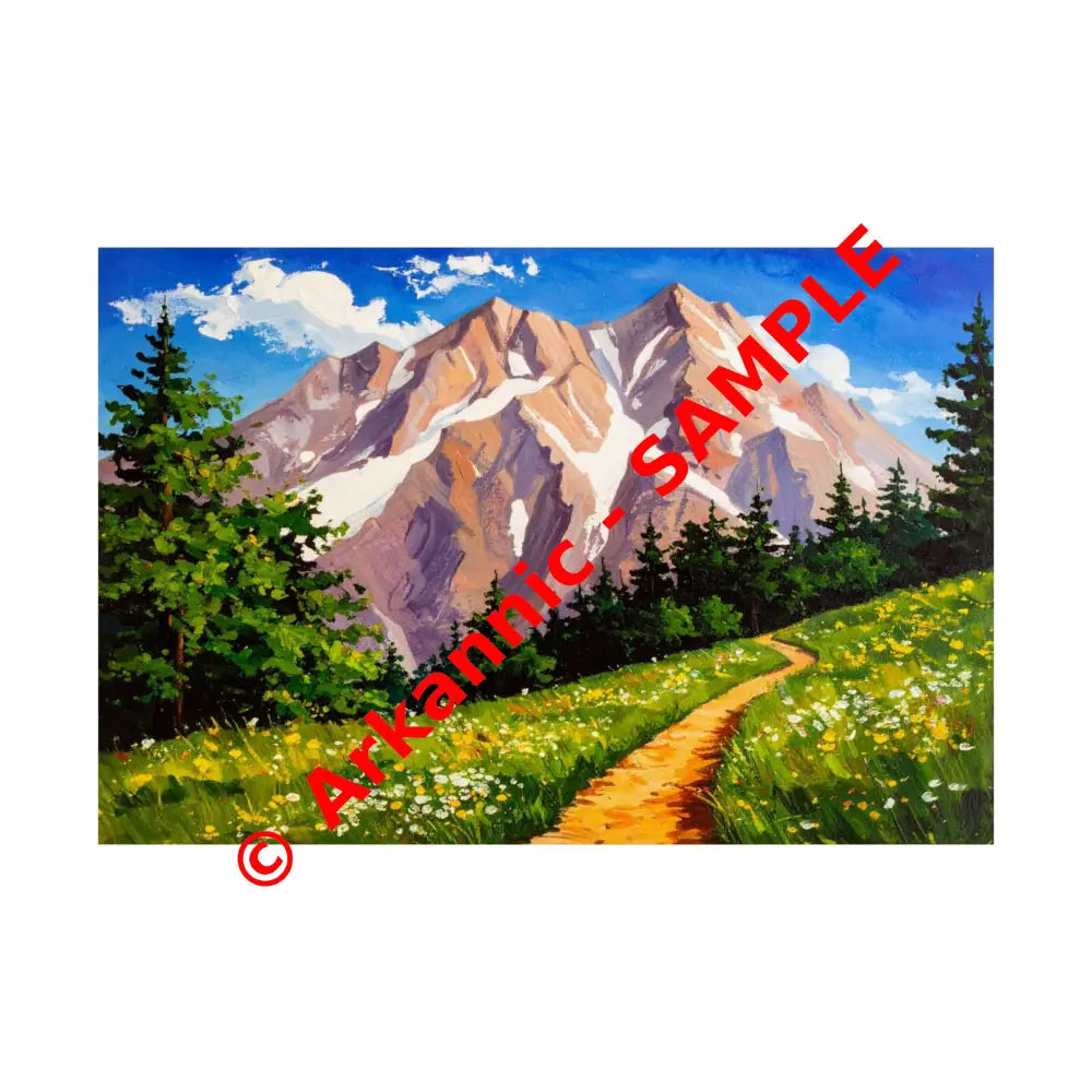 Alpine Radiance: Mountain Majesty in Impressionist Style Wildflower Meadow Landscape Poster 30″ x 20″ Poster