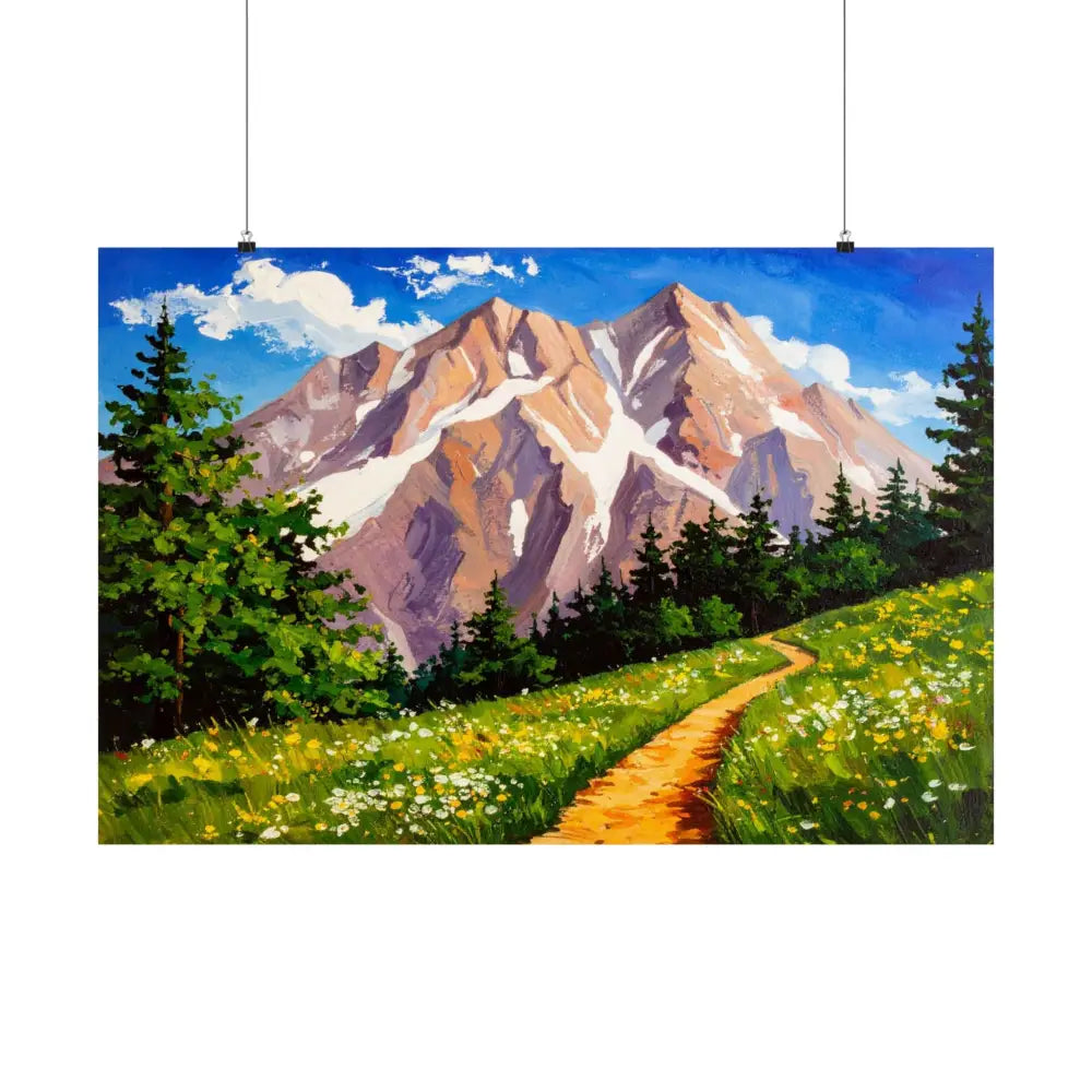 Alpine Radiance: Mountain Majesty in Impressionist Style Wildflower Meadow Landscape Poster Poster
