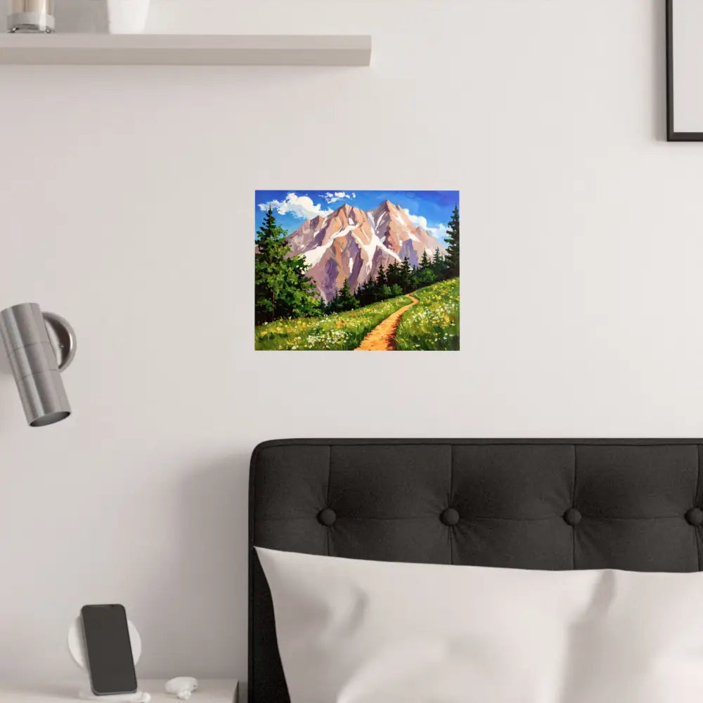 Alpine Radiance: Mountain Majesty in Impressionist Style Wildflower Meadow Landscape Poster Poster