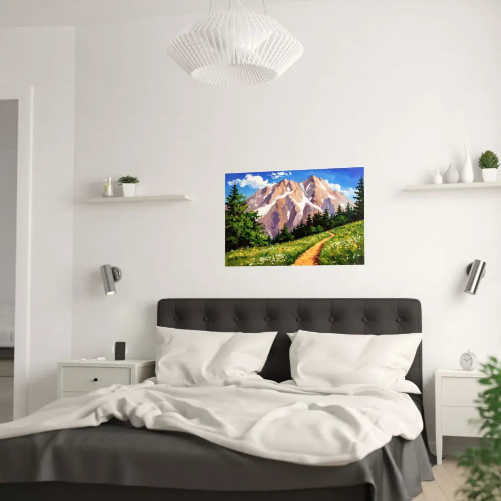 Alpine Radiance: Mountain Majesty in Impressionist Style Wildflower Meadow Landscape Poster Poster