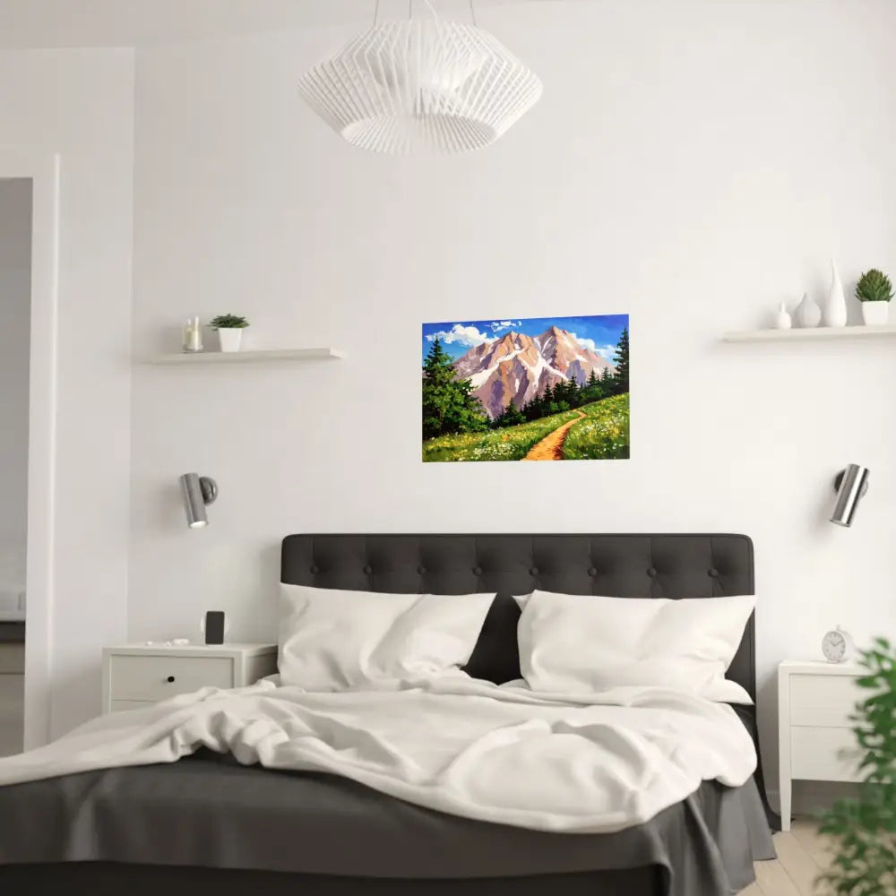 Alpine Radiance: Mountain Majesty in Impressionist Style Wildflower Meadow Landscape Poster Poster