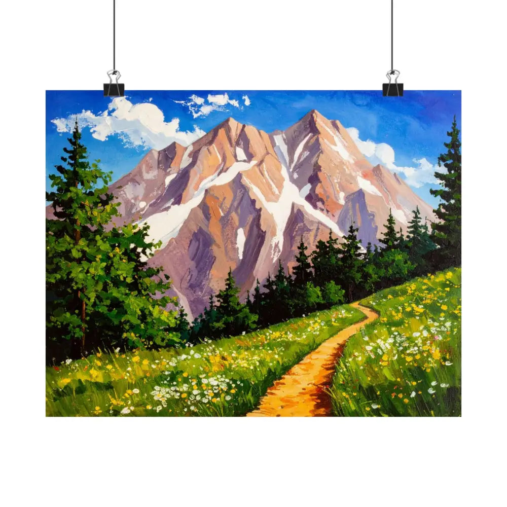 Alpine Radiance: Mountain Majesty in Impressionist Style Wildflower Meadow Landscape Poster Poster