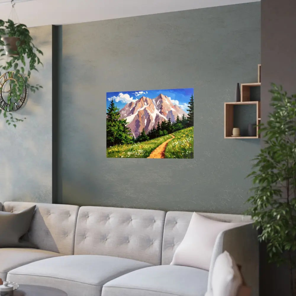 Alpine Radiance: Mountain Majesty in Impressionist Style Wildflower Meadow Landscape Poster Poster