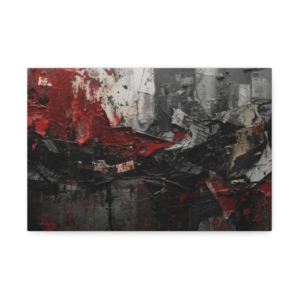 An abstract artwork with textured brushstrokes and fragmented shapes that suggest movement and struggle. Canvas