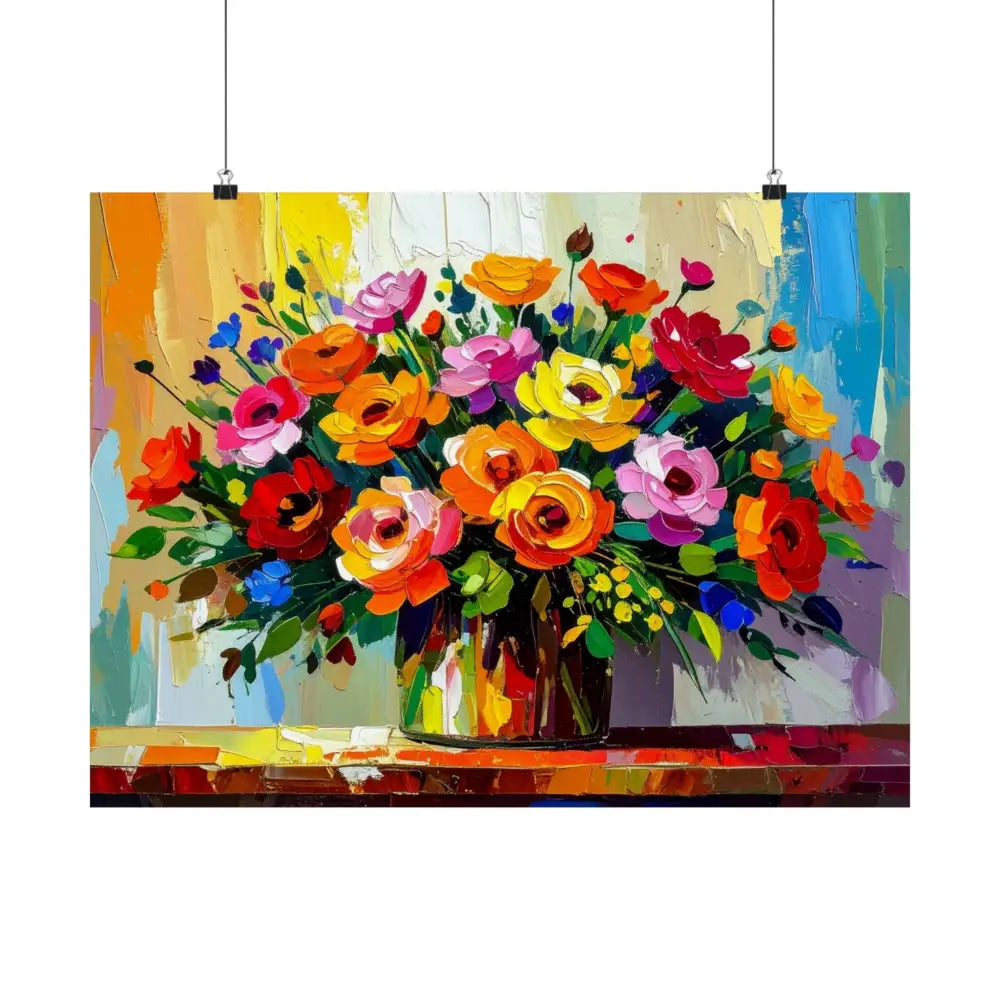 Blooming Radiance: Impressionist Floral Symphony Vibrant Rose and Wildflower Bouquet Poster Poster