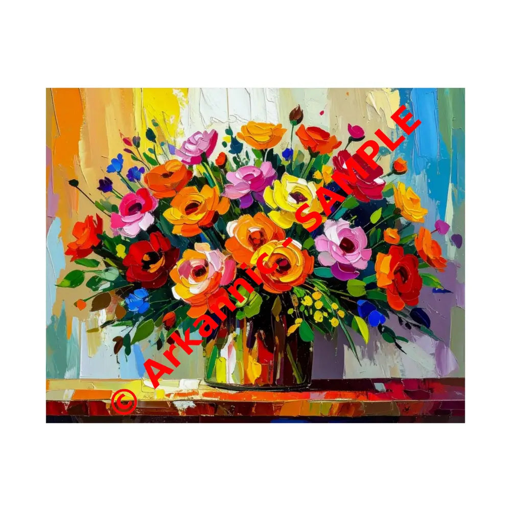 Blooming Radiance: Impressionist Floral Symphony Vibrant Rose and Wildflower Bouquet Poster 20″ x 16″ Poster