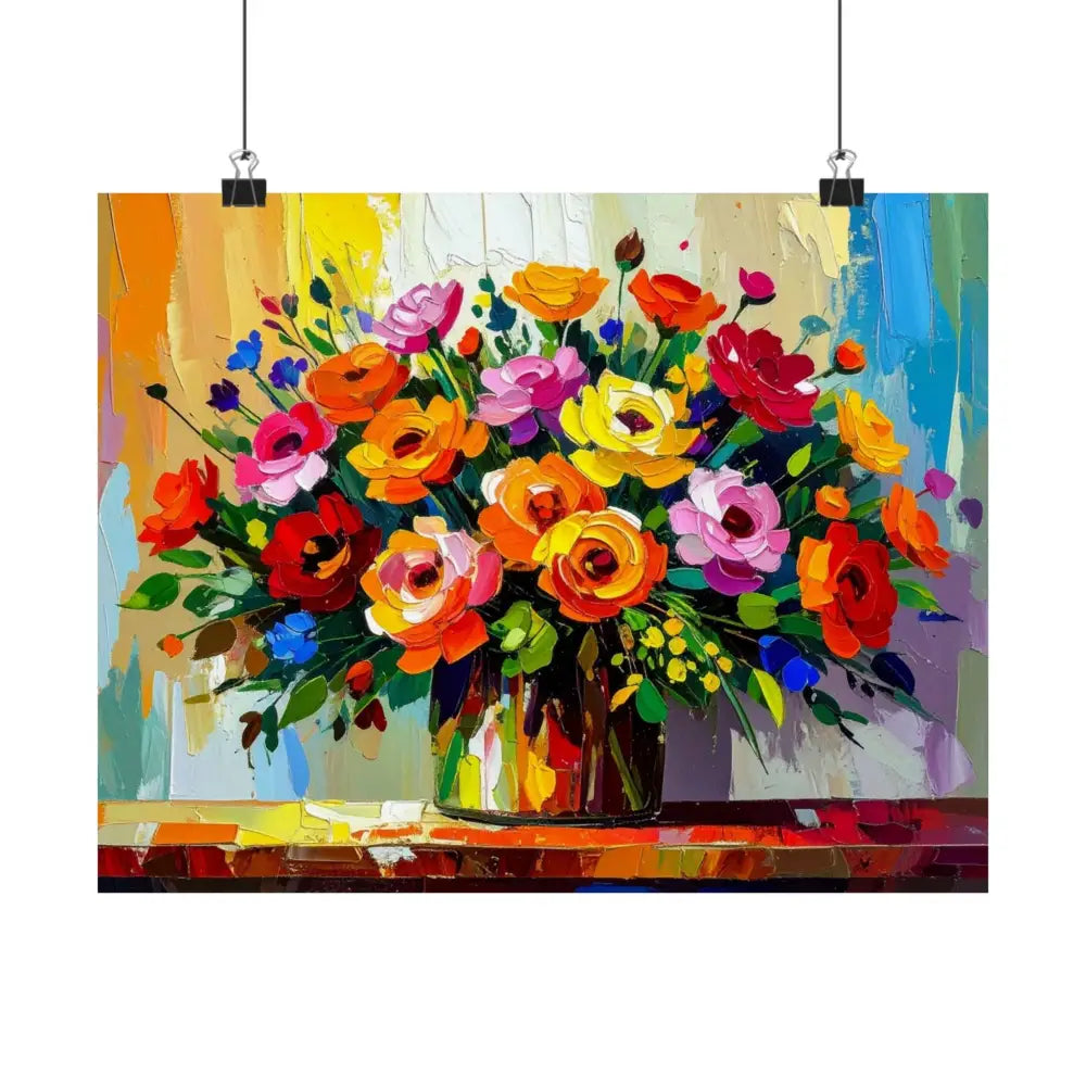 Blooming Radiance: Impressionist Floral Symphony Vibrant Rose and Wildflower Bouquet Poster Poster