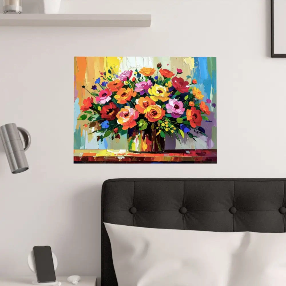 Blooming Radiance: Impressionist Floral Symphony Vibrant Rose and Wildflower Bouquet Poster Poster