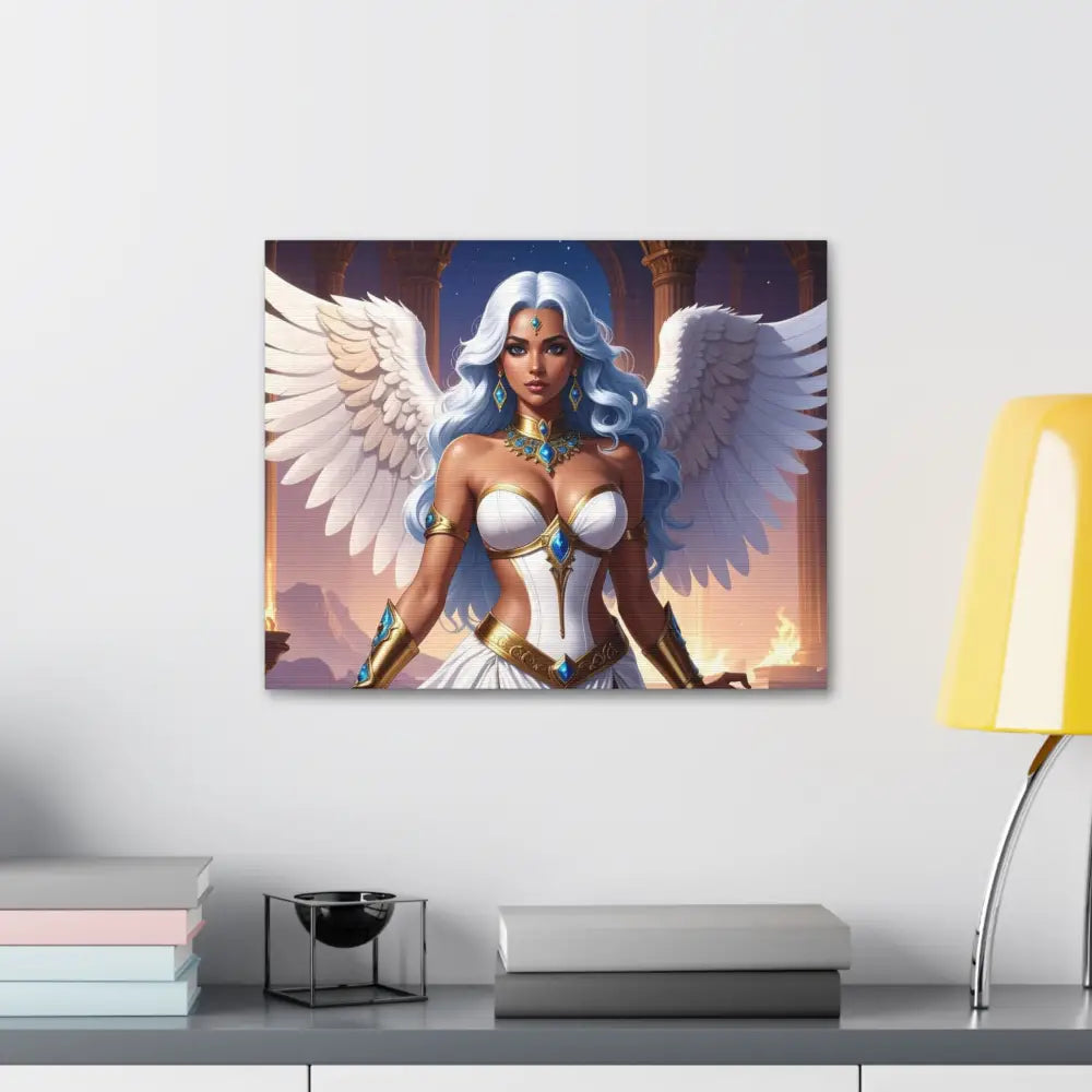 Celestial Sovereign: Divine Angelic Fantasy Art Ethereal Digital Illustration with Majestic Wings and Ornate Gold