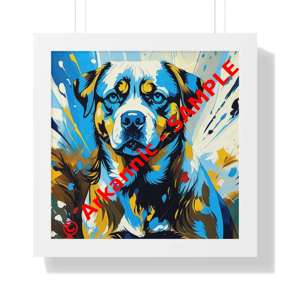 Dog Portrait Art Print Framed Horizontal Poster Pet Lover Gift Dog Decor Animal Wall Art Home Decoration 16″ x 16″