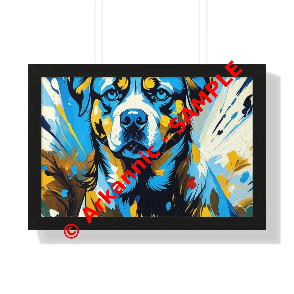 Dog Portrait Art Print Framed Horizontal Poster Pet Lover Gift Dog Decor Animal Wall Art Home Decoration 24″ x 16″