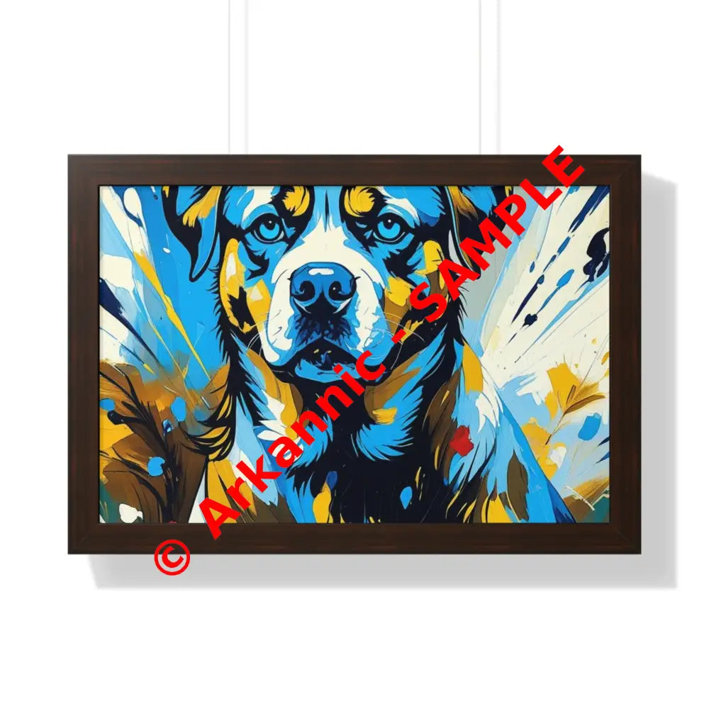 Dog Portrait Art Print Framed Horizontal Poster Pet Lover Gift Dog Decor Animal Wall Art Home Decoration 24″ x 16″