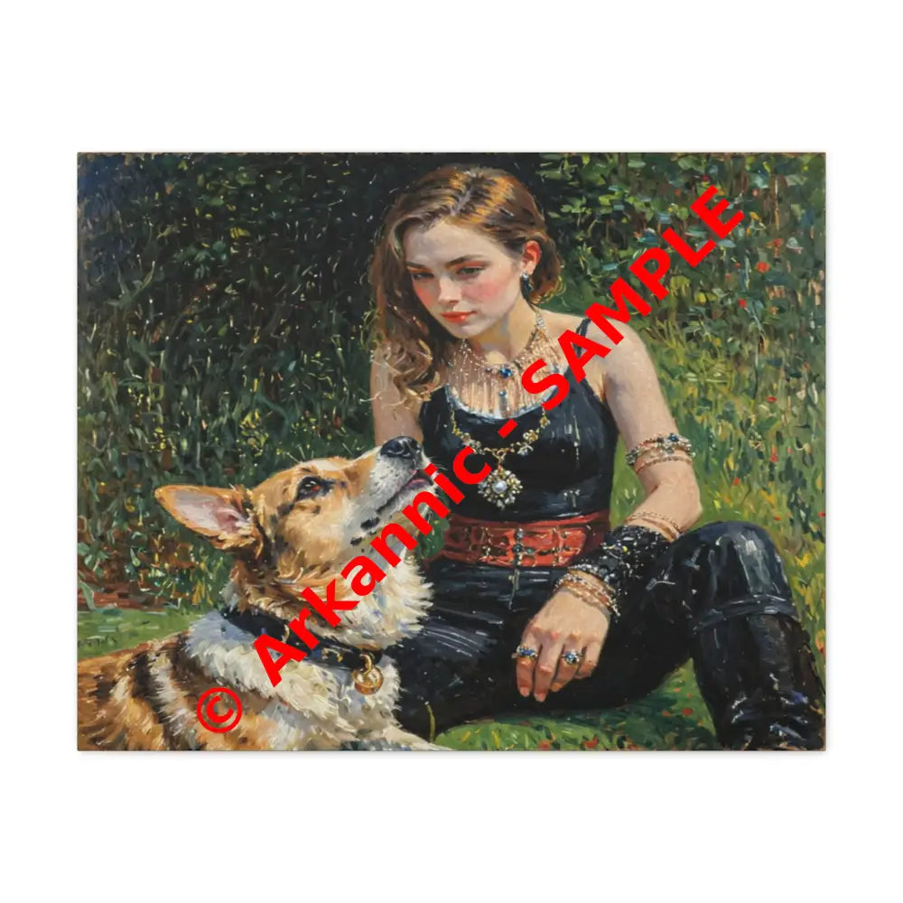 Elegance in the Garden: Companion’s Gaze Timeless RealismCanvas 30’’ x 24’’ (Horizontal) / 1.25’’ Canvas