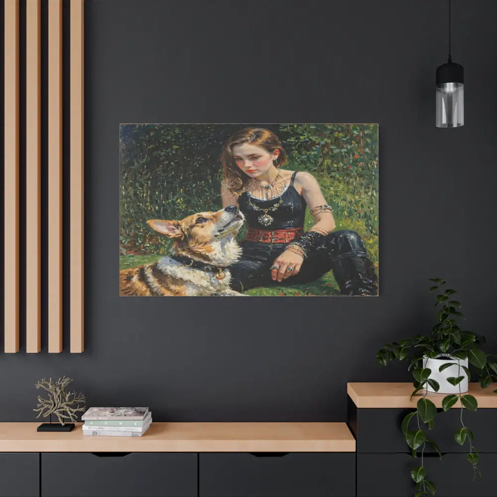 Elegance in the Garden: Companion’s Gaze Timeless RealismCanvas Canvas