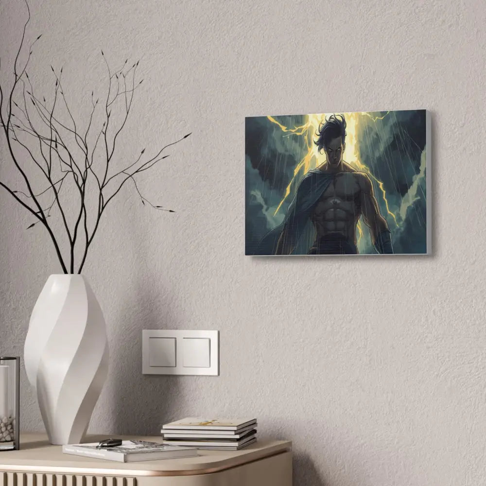 Elemental Fury: Muscular Hero in Lightning Storm Digital Graphic Novel Illustration Canvas Print Canvas