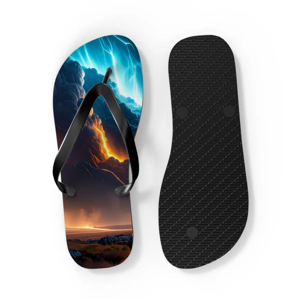 Elemental Tempest: Stormy Digital Landscape Supernatural Lightning Composition Flip Flop Shoes Shoes