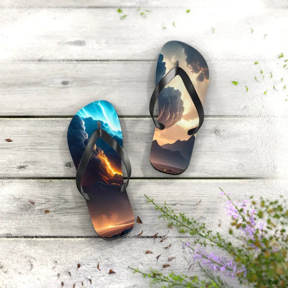 Elemental Tempest: Stormy Digital Landscape Supernatural Lightning Composition Flip Flop Shoes Shoes