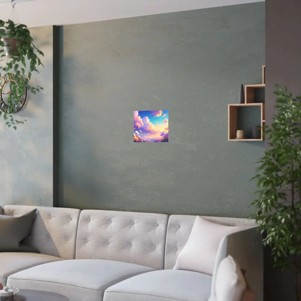 Ethereal Summer Sunset: Cosmos Flower Landscape Digital Painterly Illustration Poster Poster