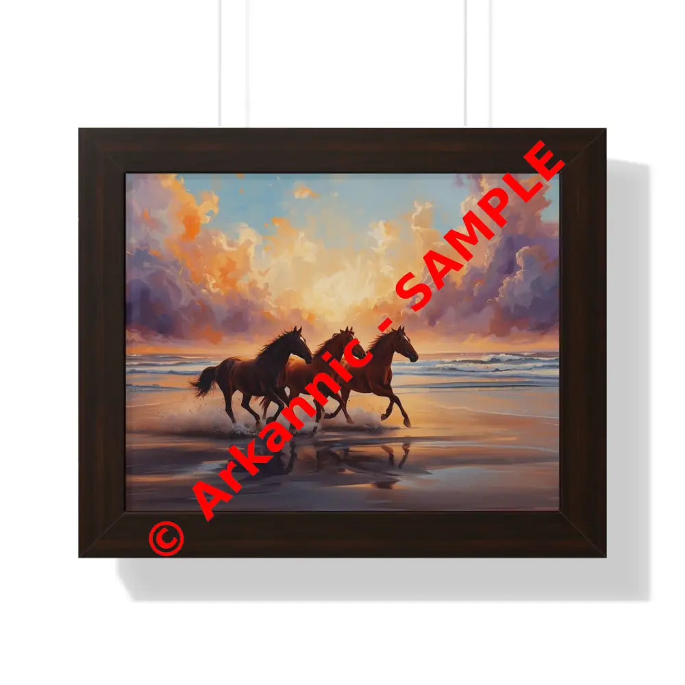Framed Horse Sunset Poster Equine Wall Art Nature Decor Horse Lover Gift Equestrian Home Decor 14″ x 11″ / Walnut Poster