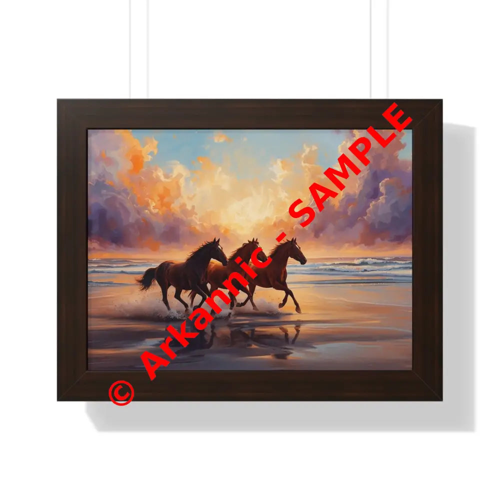 Framed Horse Sunset Poster Equine Wall Art Nature Decor Horse Lover Gift Equestrian Home Decor 16″ x 12″ / Walnut Poster