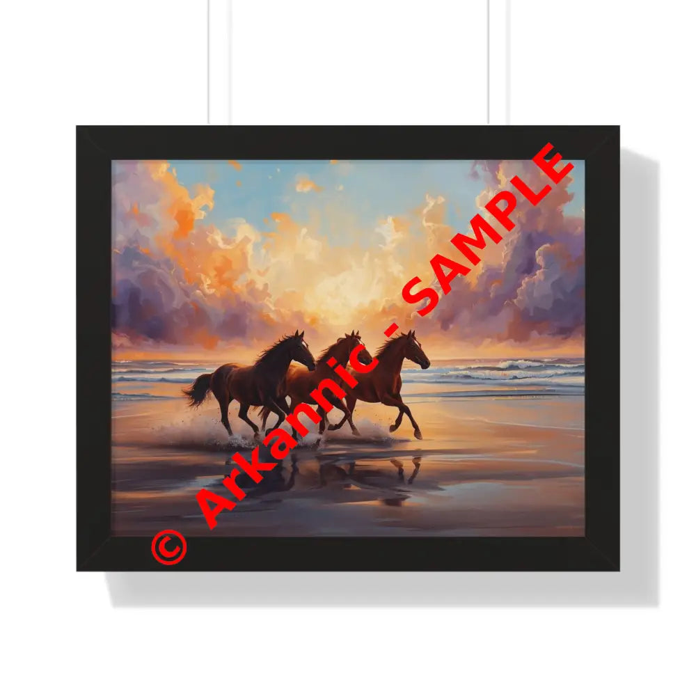 Framed Horse Sunset Poster Equine Wall Art Nature Decor Horse Lover Gift Equestrian Home Decor 20’’ x 16’’ / Black