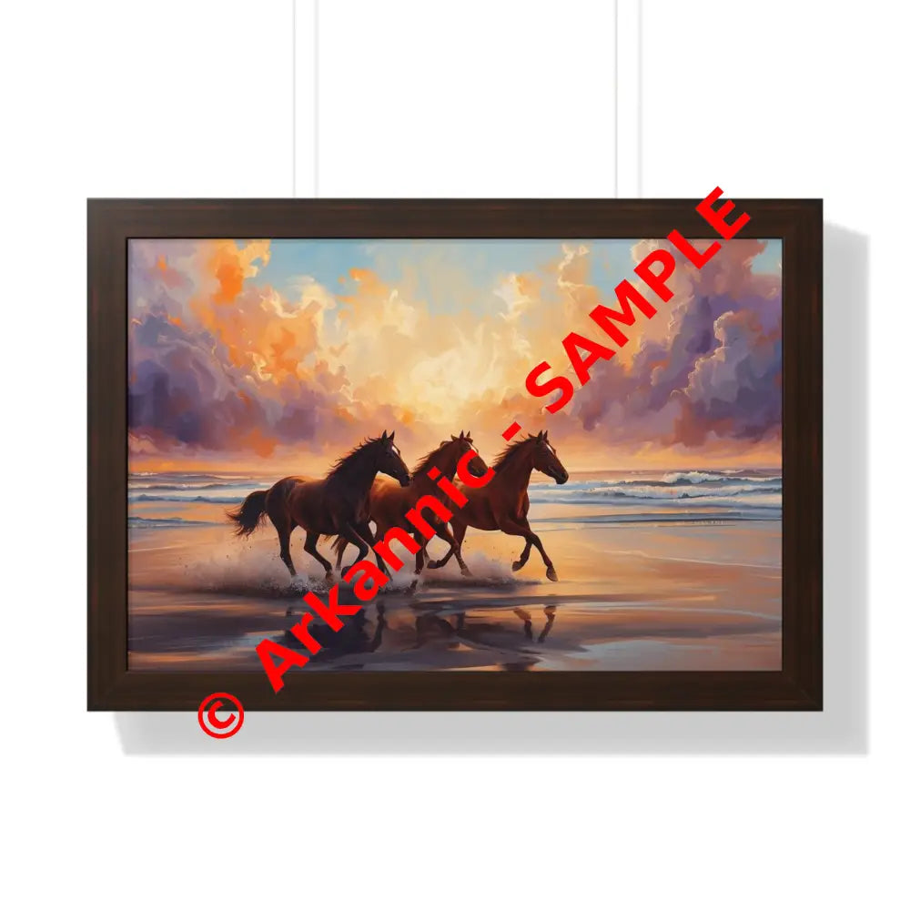 Framed Horse Sunset Poster Equine Wall Art Nature Decor Horse Lover Gift Equestrian Home Decor 24″ x 16″ / Walnut Poster