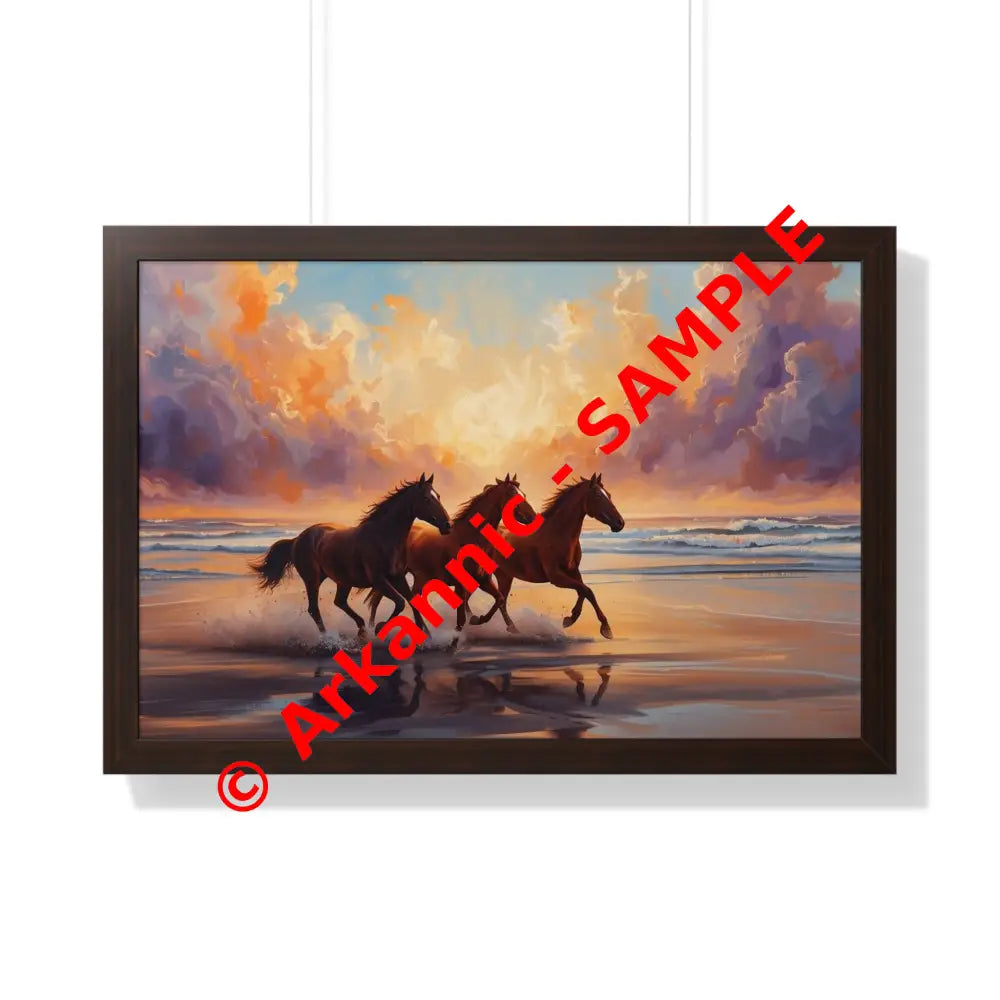 Framed Horse Sunset Poster Equine Wall Art Nature Decor Horse Lover Gift Equestrian Home Decor 30’’ x 20’’ / Walnut