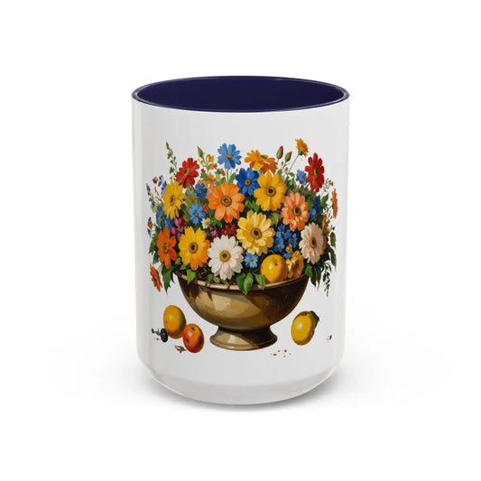 Fruit and Flower Bowl Coffee Mug | Vintage Floral Design | Elegant Gift for Coffee & Tea Lovers 15oz / Navy Mug