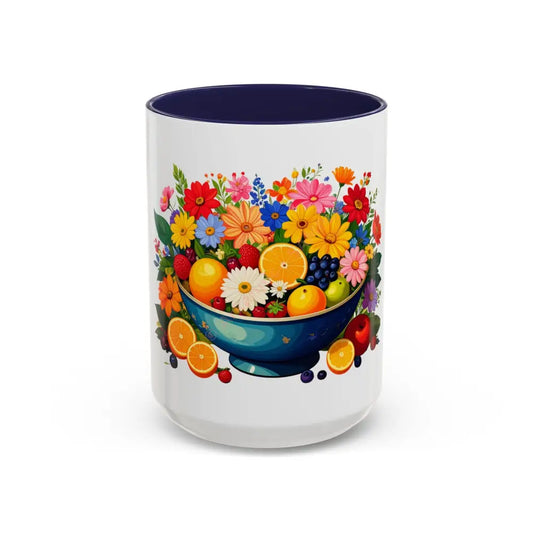 Fruit and Flower Coffee Mug | Colorful Floral Bowl Design | Bright Gift for Coffee & Tea Lovers 15oz / Navy Mug