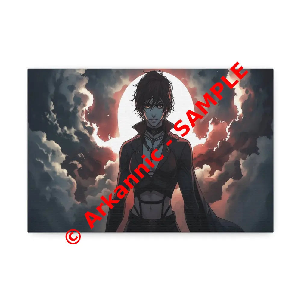 Lunar Sentinel: Stormy Silhouette Warrior Canvas Print 12’’ x 8’’ (Horizontal) / 1.5’’ Canvas