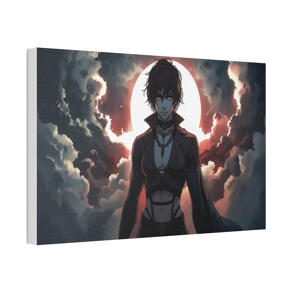Lunar Sentinel: Stormy Silhouette Warrior Canvas Print Canvas