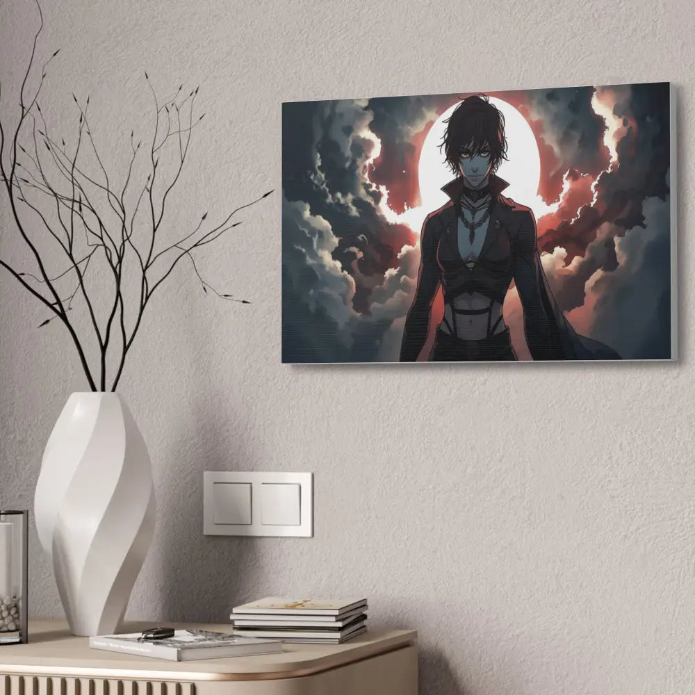 Lunar Sentinel: Stormy Silhouette Warrior Canvas Print Canvas