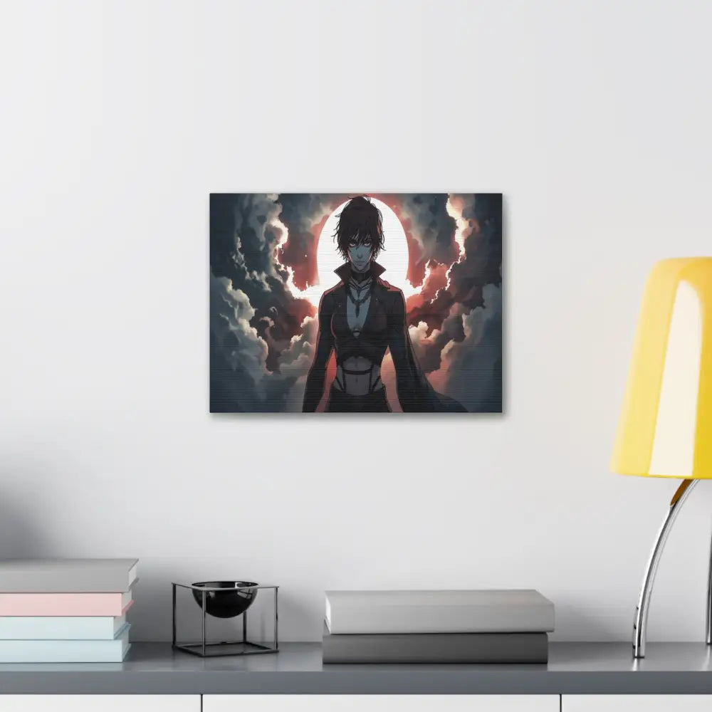 Lunar Sentinel: Stormy Silhouette Warrior Canvas Print Canvas