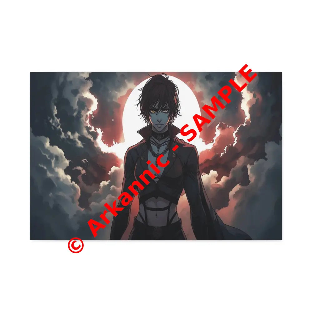 Lunar Sentinel: Stormy Silhouette Warrior Canvas Print 30″ x 20″ (Horizontal) / 1.5’’ Canvas