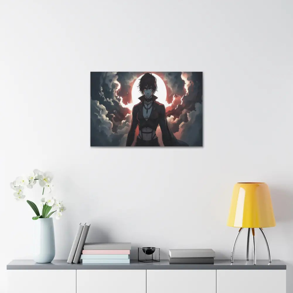 Lunar Sentinel: Stormy Silhouette Warrior Canvas Print Canvas