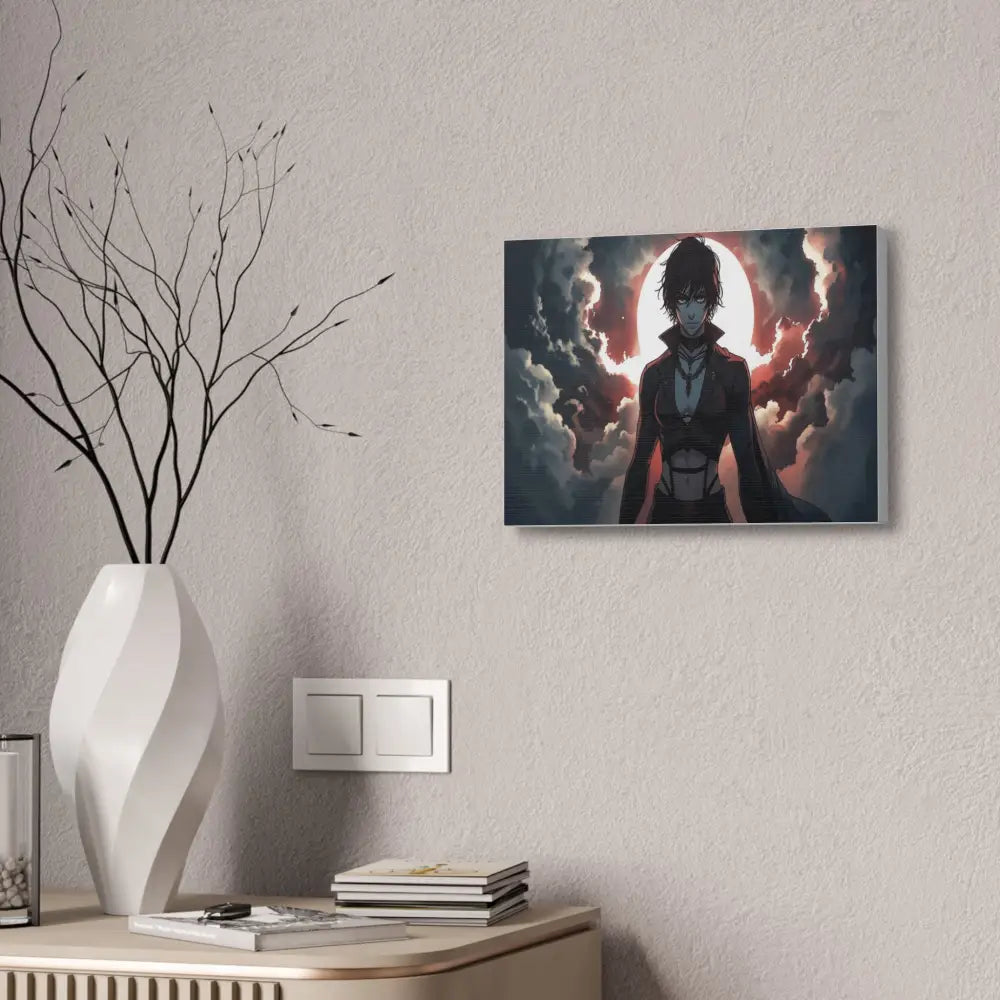 Lunar Sentinel: Stormy Silhouette Warrior Canvas Print Canvas