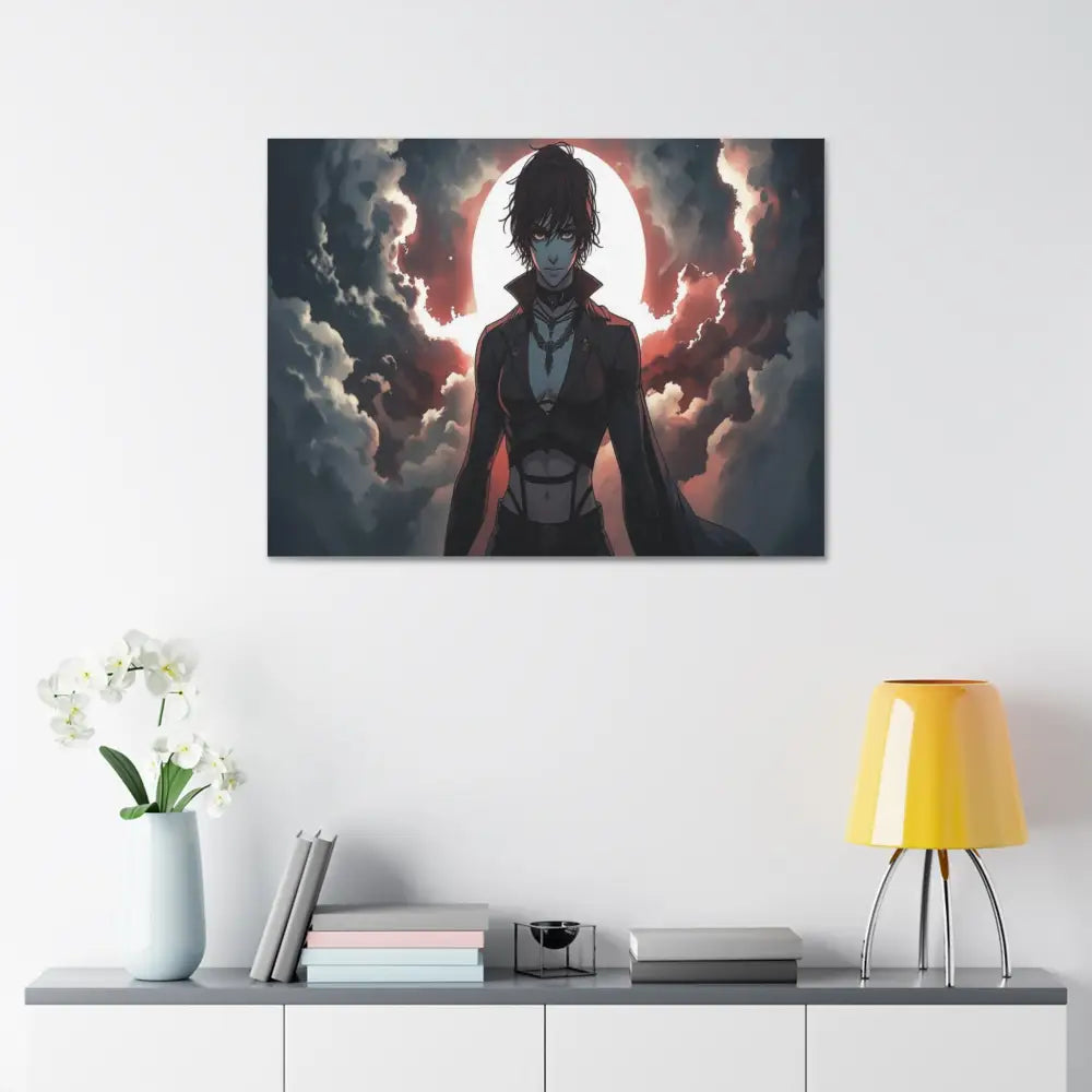 Lunar Sentinel: Stormy Silhouette Warrior Canvas Print Canvas