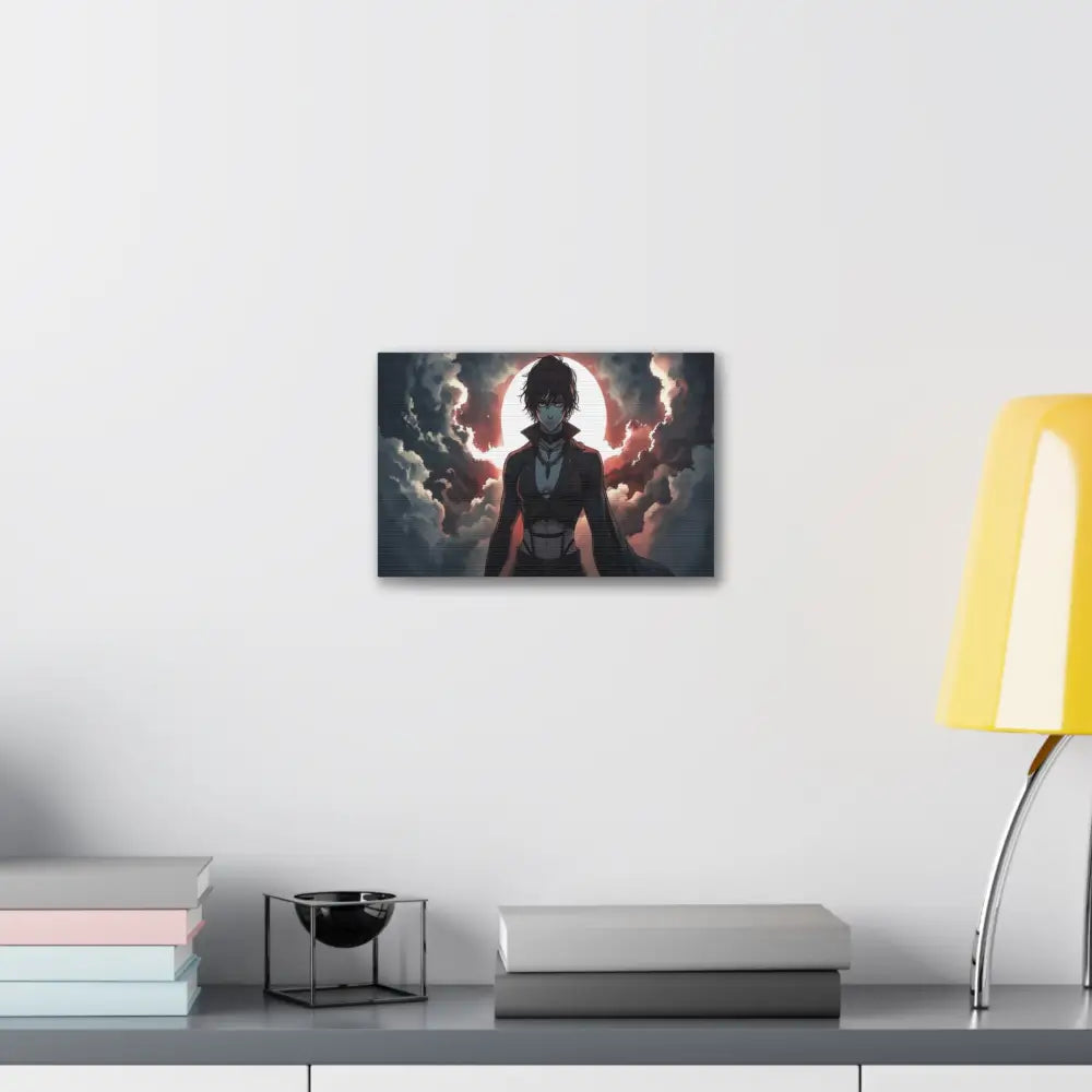 Lunar Sentinel: Stormy Silhouette Warrior Canvas Print Canvas