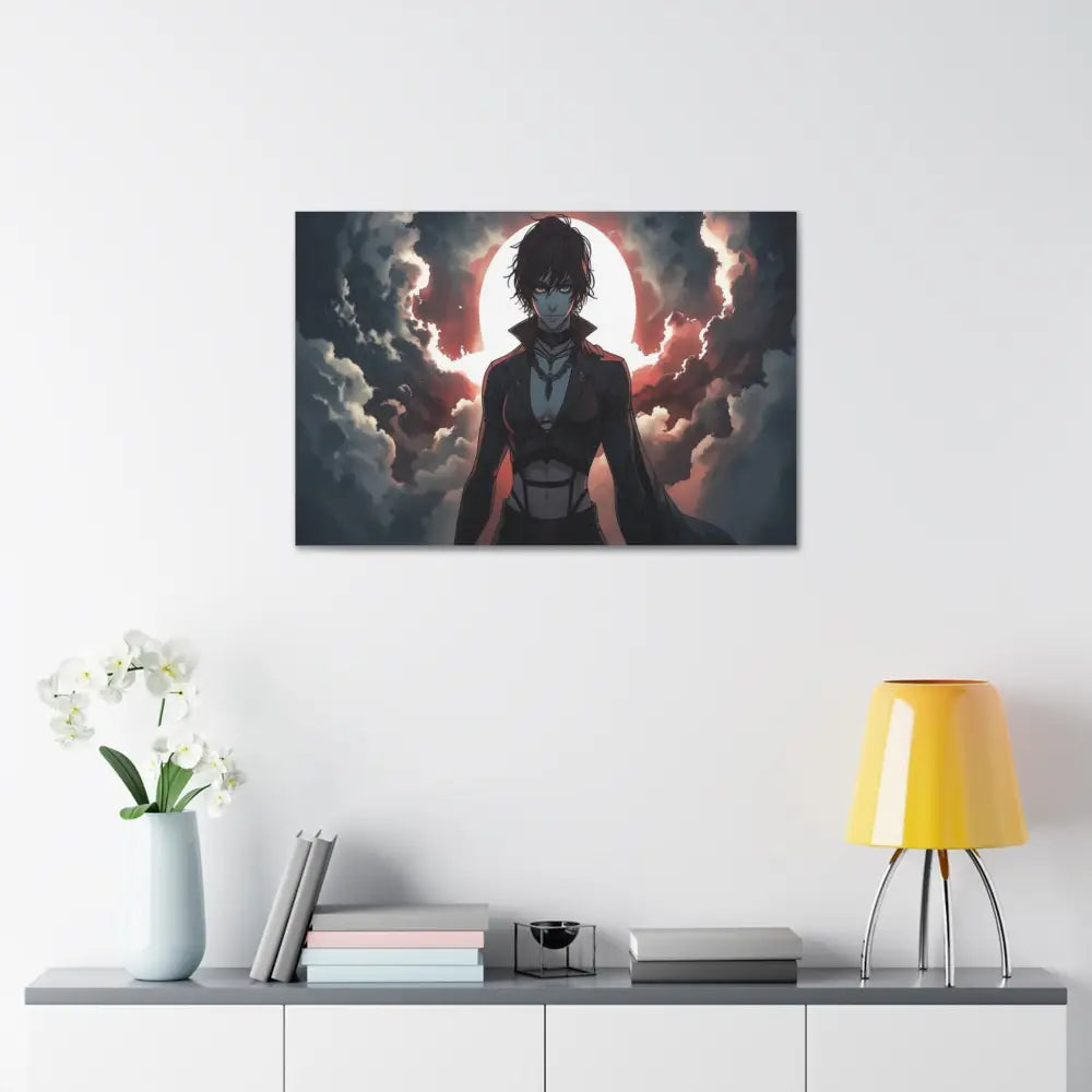 Lunar Sentinel: Stormy Silhouette Warrior Canvas Print Canvas