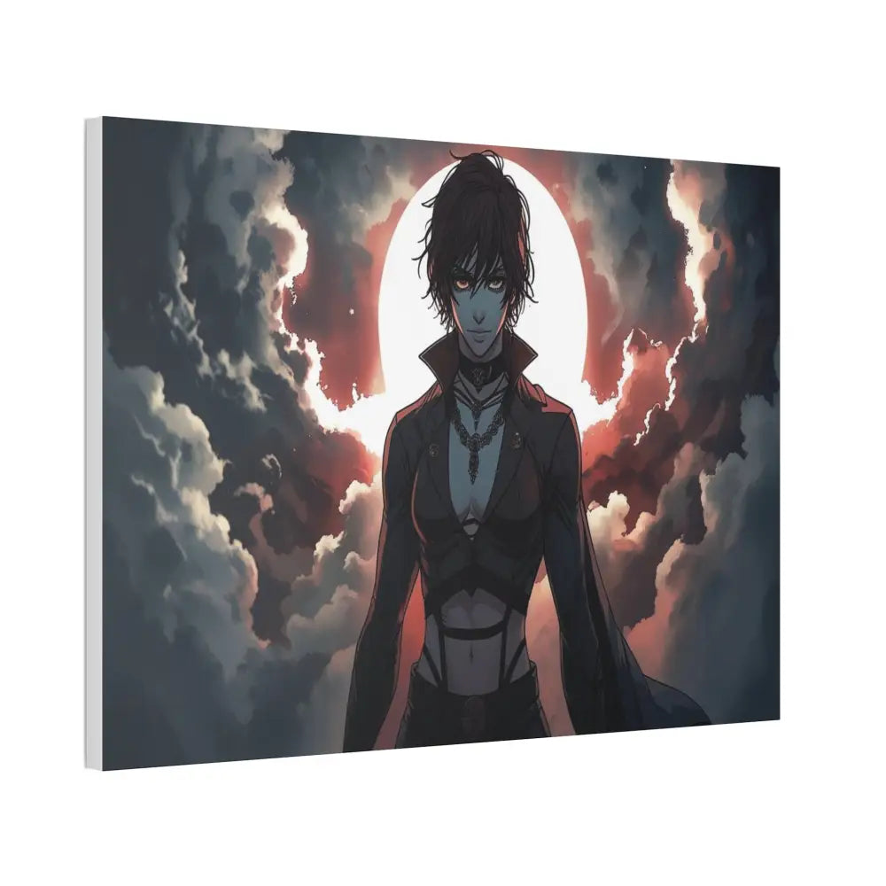 Lunar Sentinel: Stormy Silhouette Warrior Canvas Print Canvas