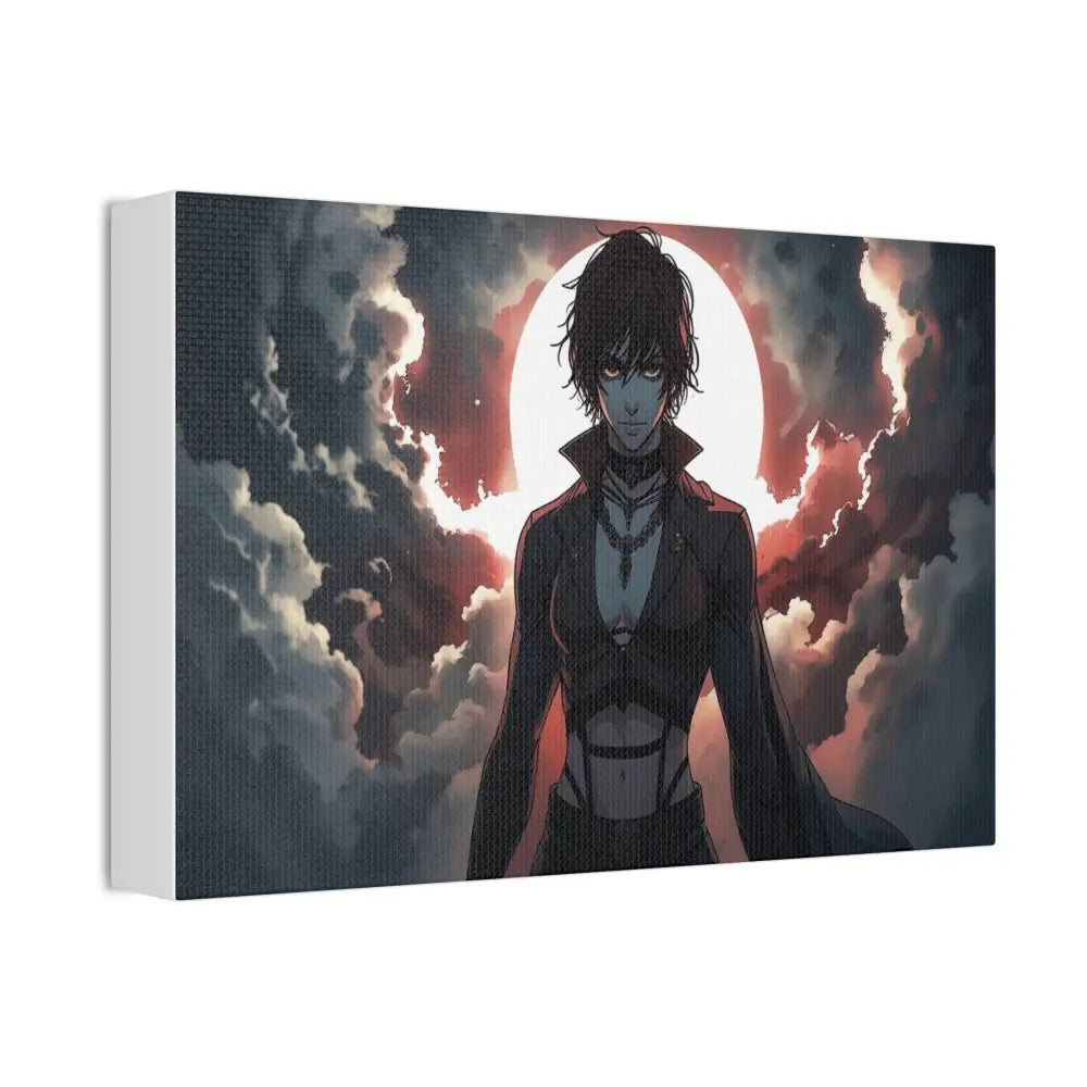 Lunar Sentinel: Stormy Silhouette Warrior Canvas Print Canvas