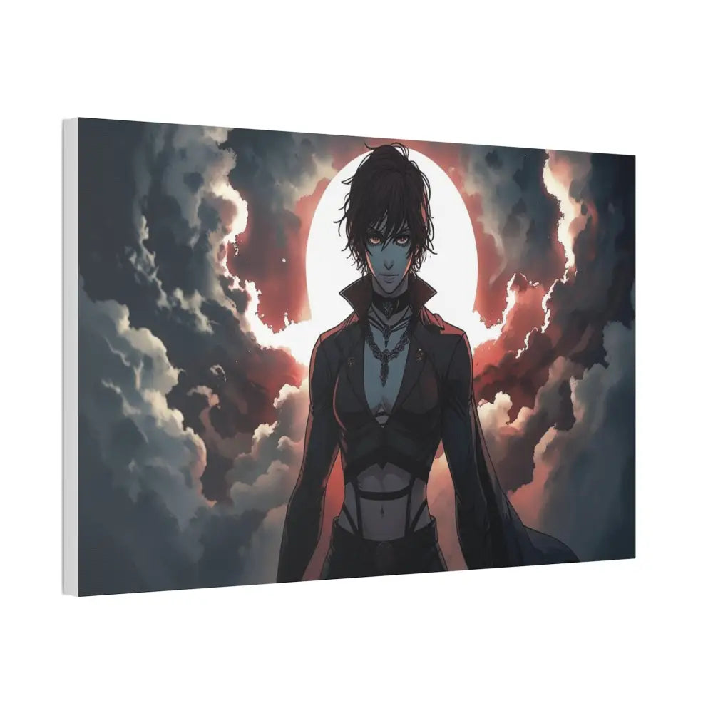 Lunar Sentinel: Stormy Silhouette Warrior Canvas Print Canvas