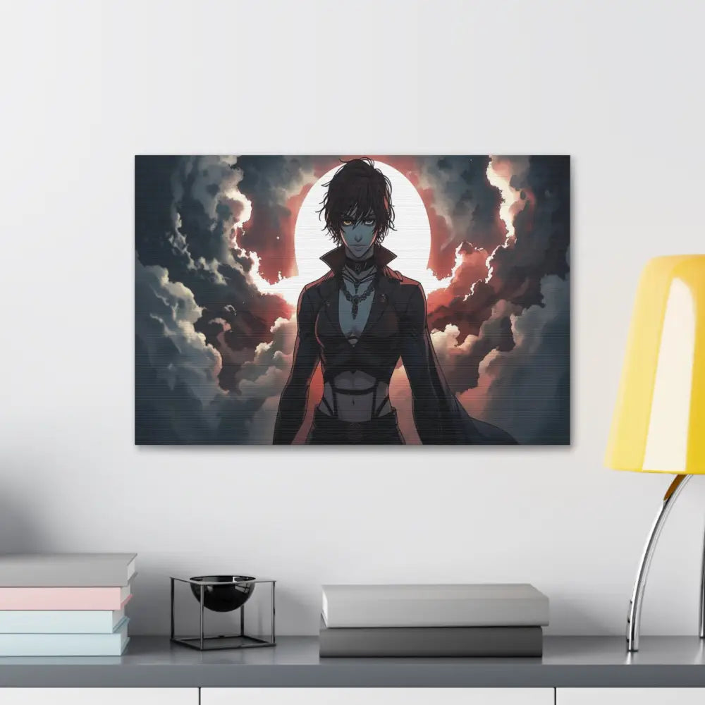 Lunar Sentinel: Stormy Silhouette Warrior Canvas Print Canvas