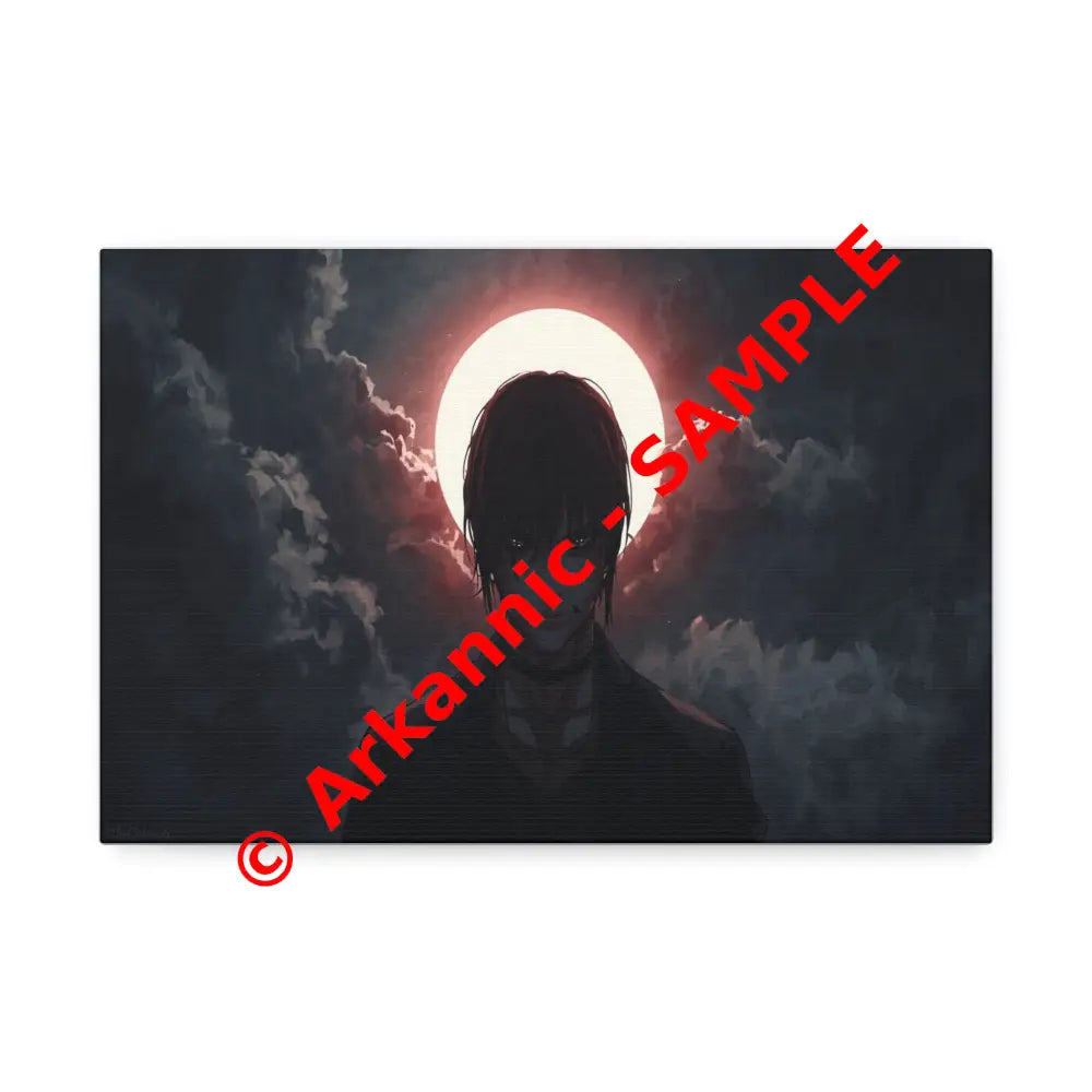 Lunar Solitude: Moonlight Silhouette Dark Fantasy Digital Art Canvas Print 12’’ x 8’’ (Horizontal) / 1.5’’ Canvas